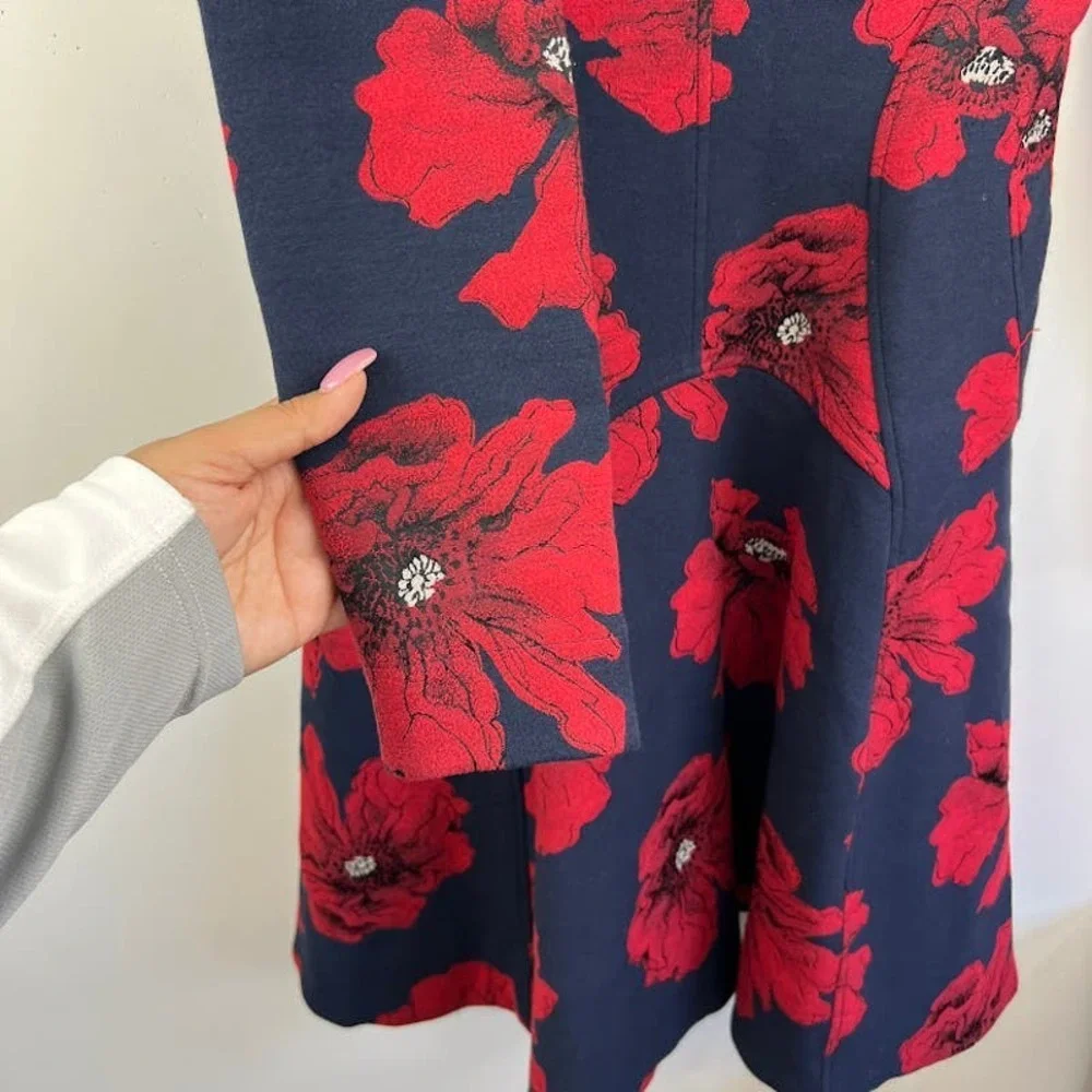 Lela Rose Poppy Print Long-sleeve fit and flare dress Womens size 4